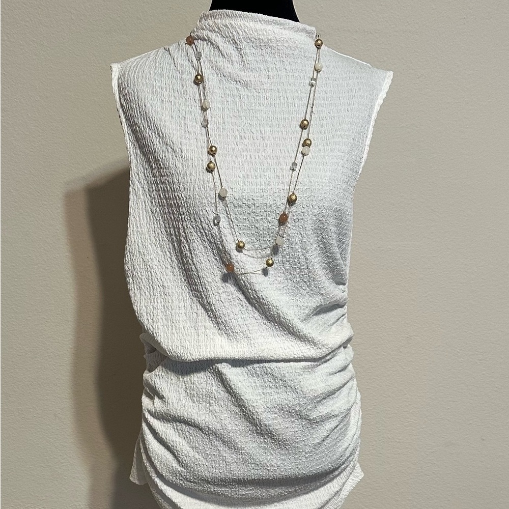 Calvin Klein White Textured Sleeveless Blouse